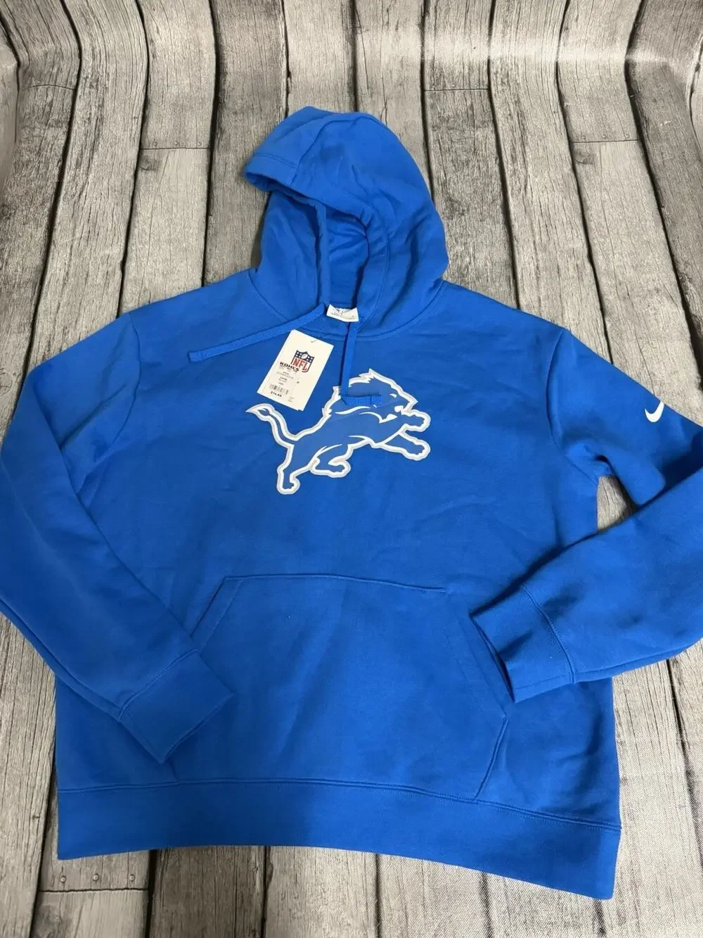 NWT Women's Nike Detroit Lions Club Fleece Hoodie Sweatshirt Large Honolulu Blue